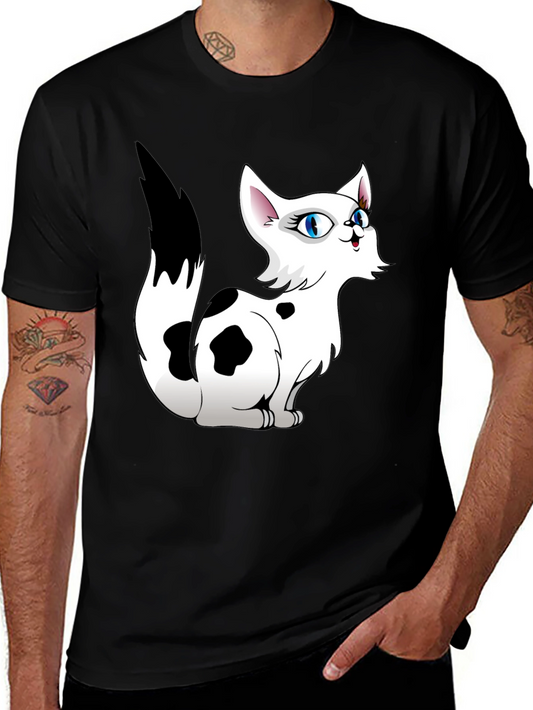 Cartoon Cat Graphic Tee - Black T-Shirt