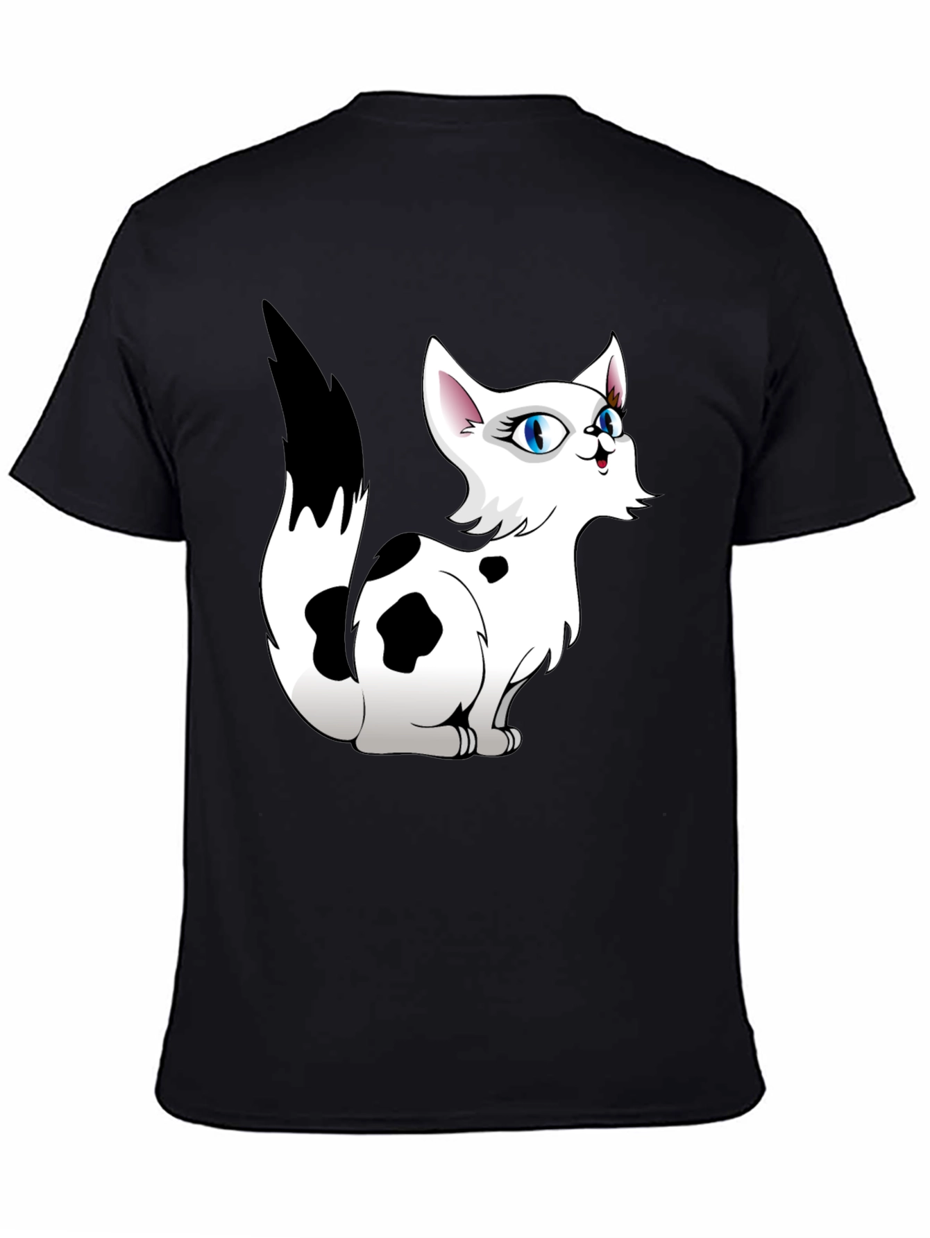 Cartoon Cat Graphic Tee - Black T-Shirt