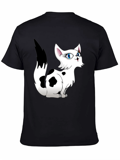 Cartoon Cat Graphic Tee - Black T-Shirt