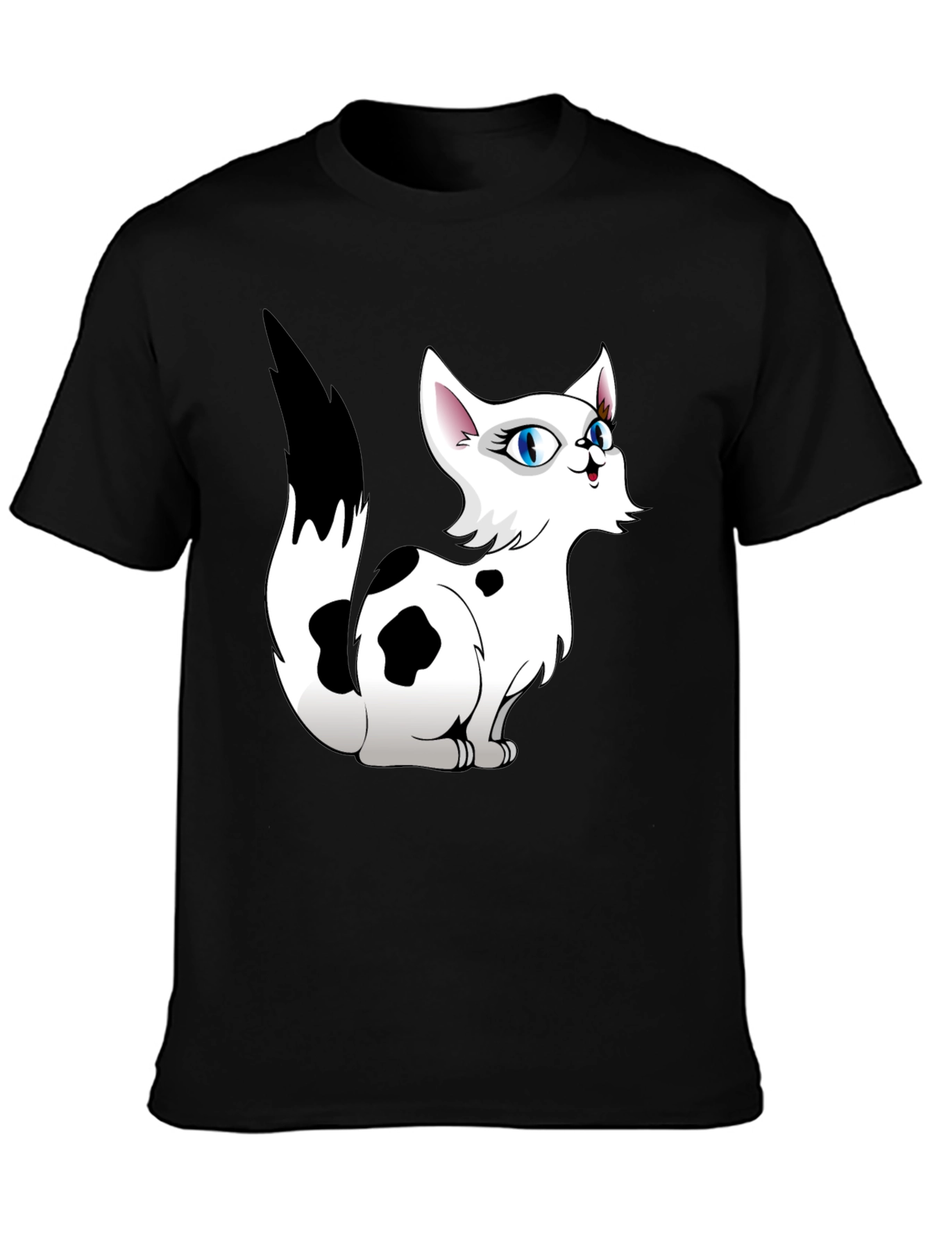 Cartoon Cat Graphic Tee - Black T-Shirt