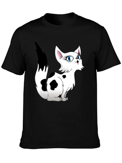 Cartoon Cat Graphic Tee - Black T-Shirt