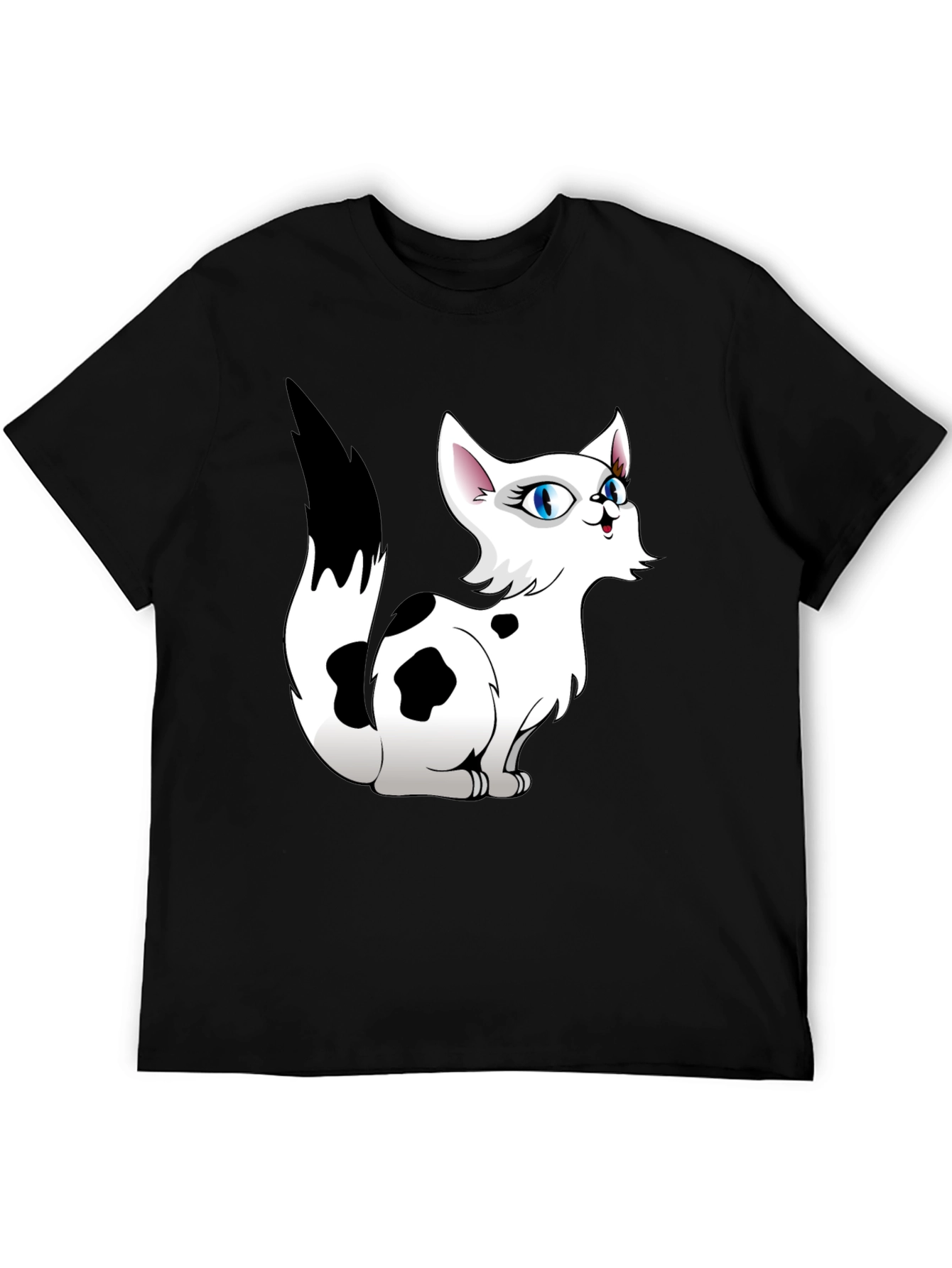 Cartoon Cat Graphic Tee - Black T-Shirt