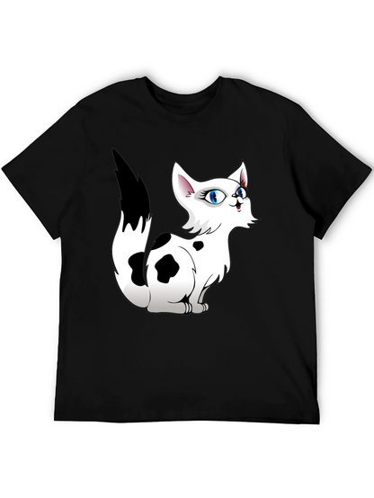 Cartoon Cat Graphic Tee - Black T-Shirt