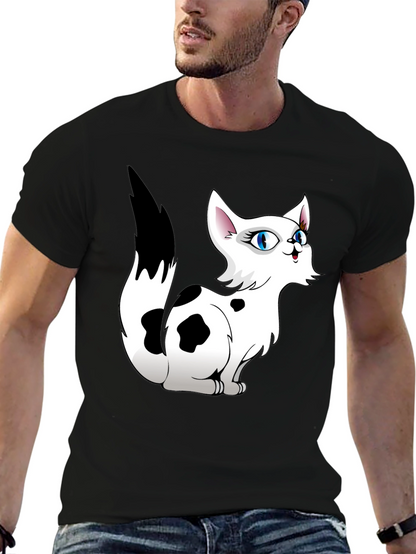 Cartoon Cat Graphic Tee - Black T-Shirt