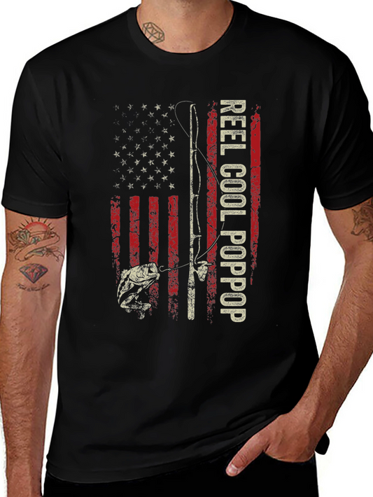 Reel Cool Poppop Fishing USA Flag Graphic Tee