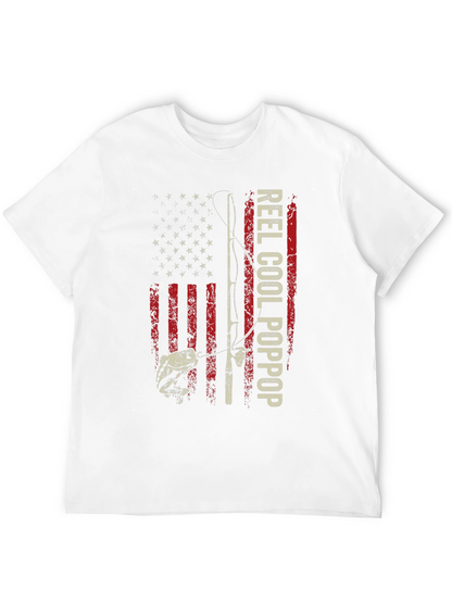 Reel Cool Poppop Fishing USA Flag Graphic Tee