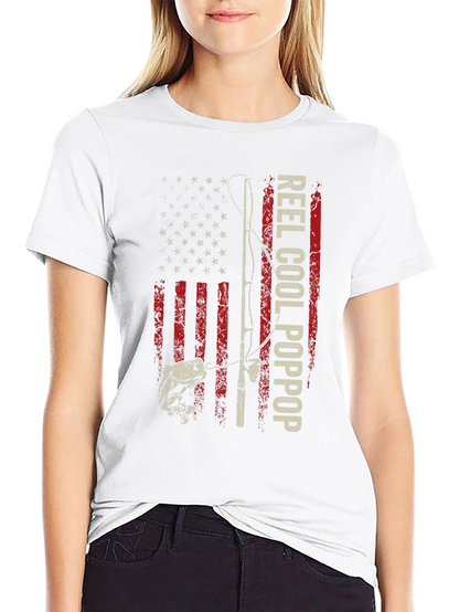 Reel Cool Poppop Fishing USA Flag Graphic Tee