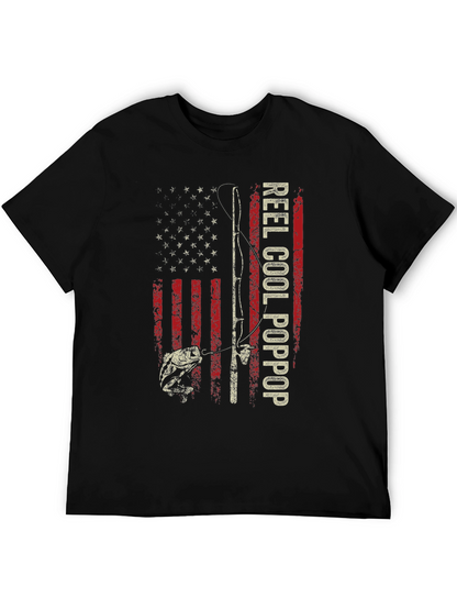 Reel Cool Poppop Fishing USA Flag Graphic Tee