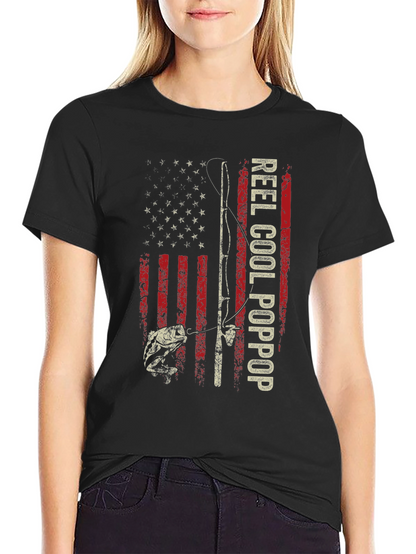 Reel Cool Poppop Fishing USA Flag Graphic Tee