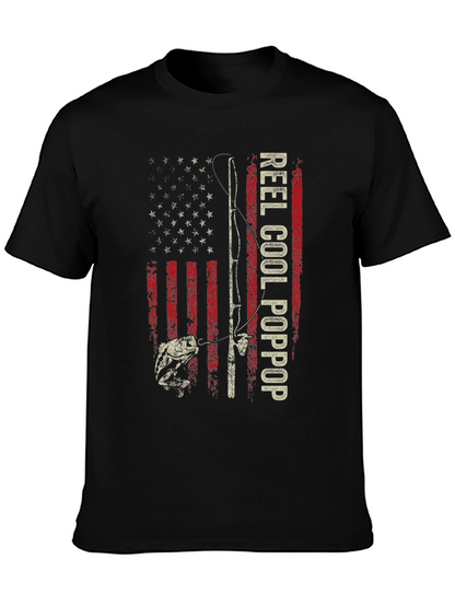 Reel Cool Poppop Fishing USA Flag Graphic Tee
