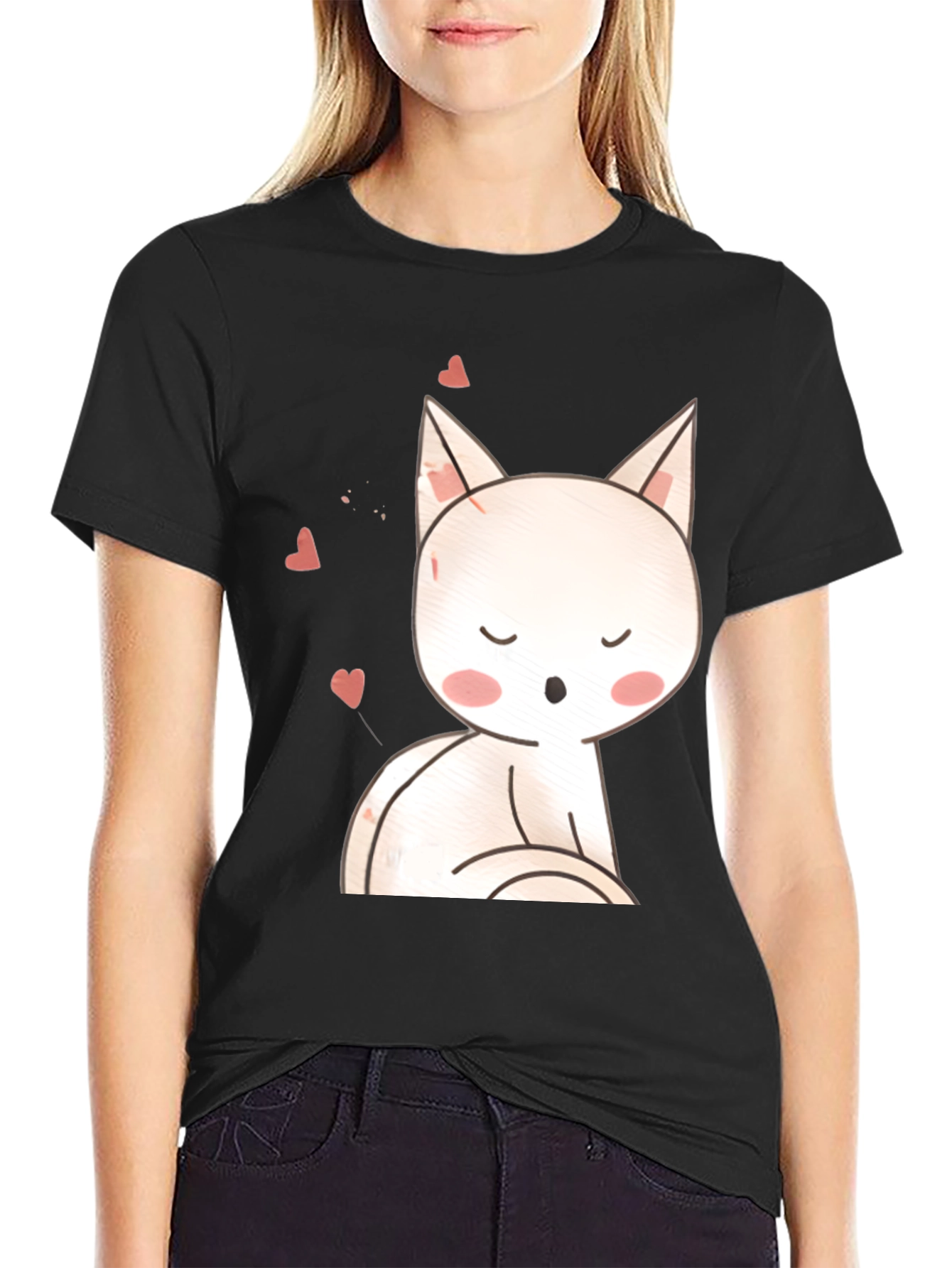 Cute Cat T-Shirt - Black Cotton Blend