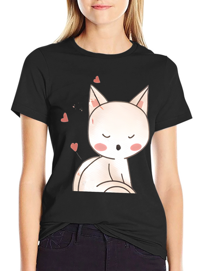 Cute Cat T-Shirt - Black Cotton Blend