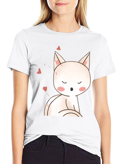 Cute Cat T-Shirt - Black Cotton Blend