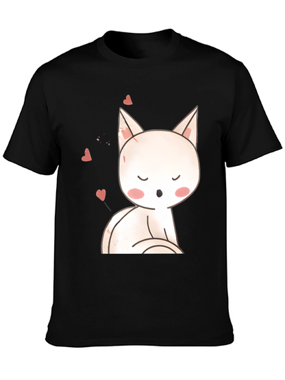 Cute Cat T-Shirt - Black Cotton Blend