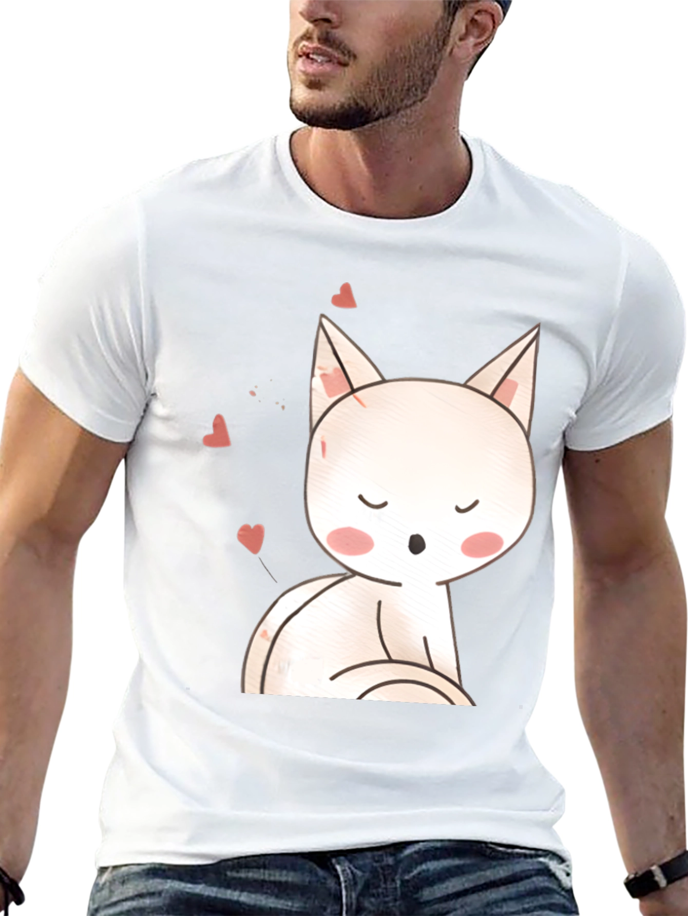 Cute Cat T-Shirt - Black Cotton Blend