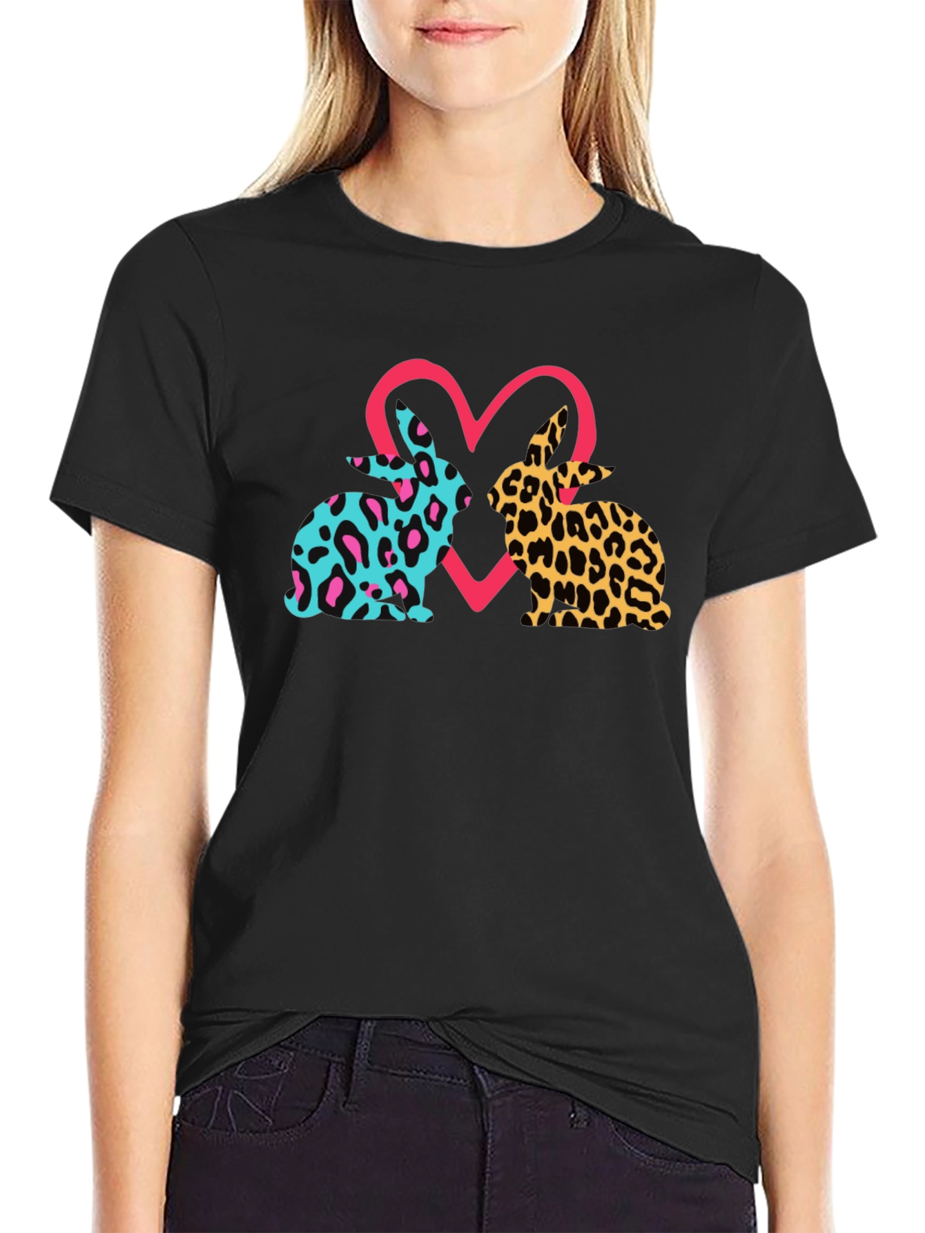Leopard Bunny Heart Graphic Tee