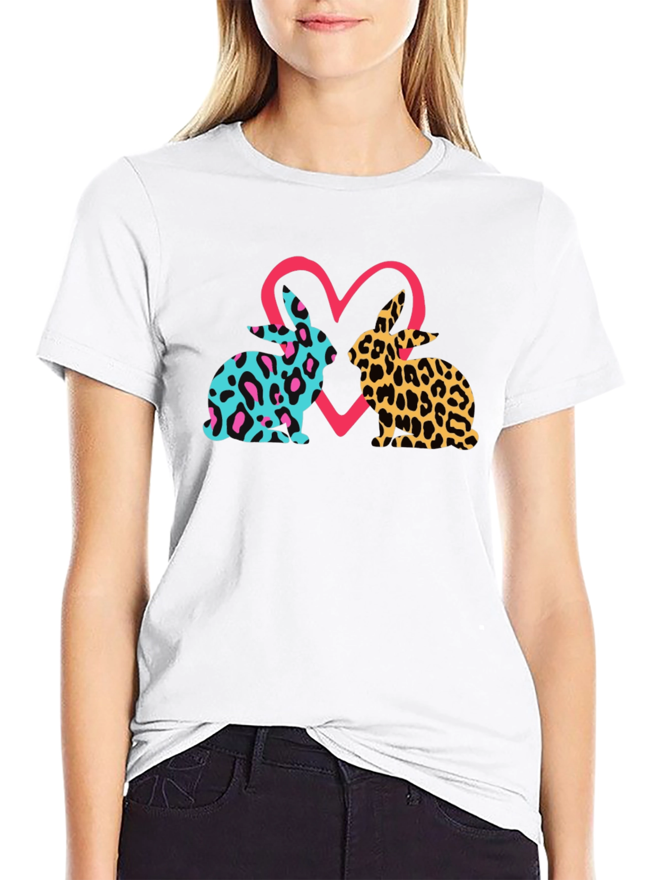 Leopard Bunny Heart Graphic Tee