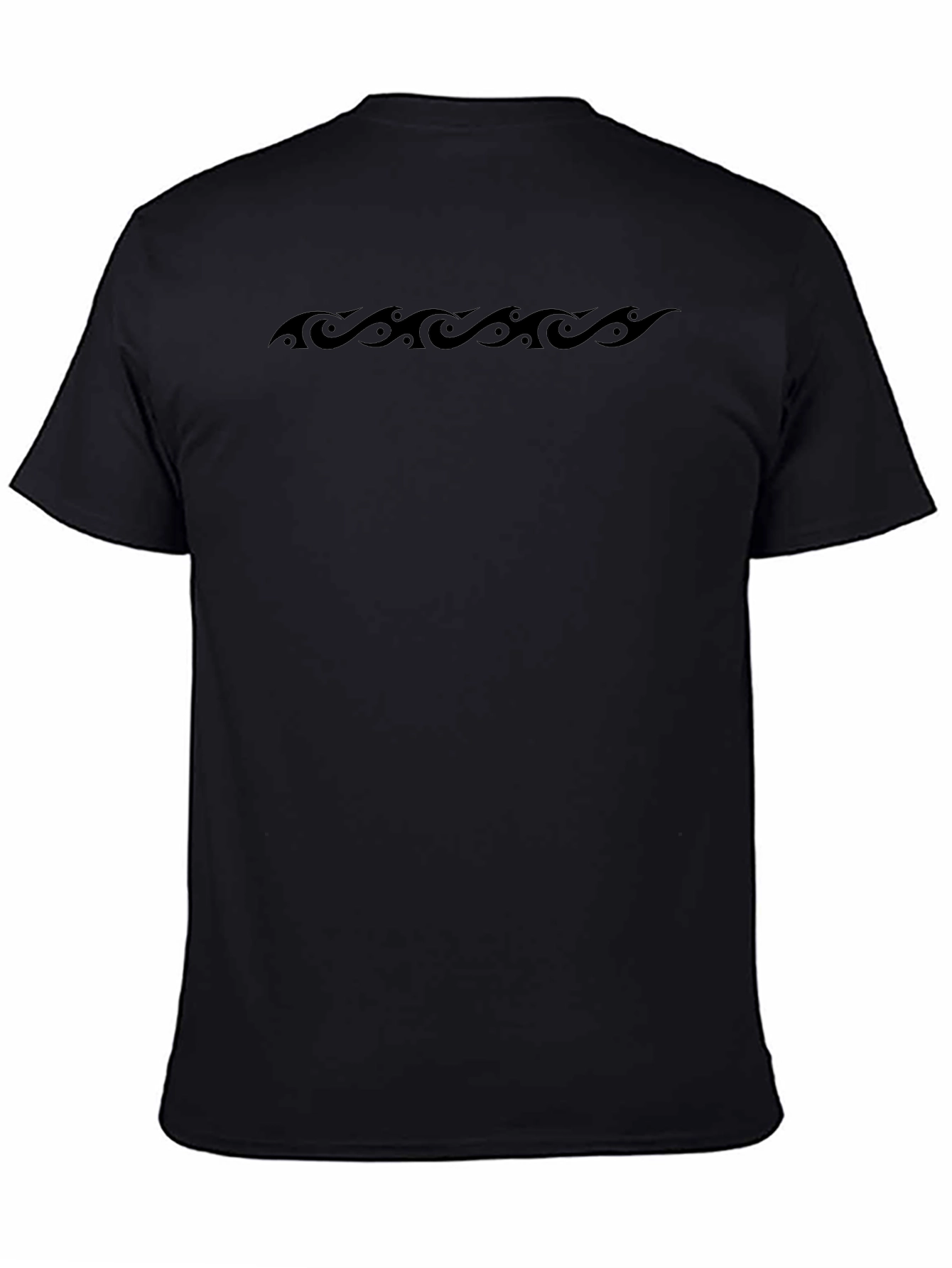 Mens Black Graphic Tee - Tribal Wave Design