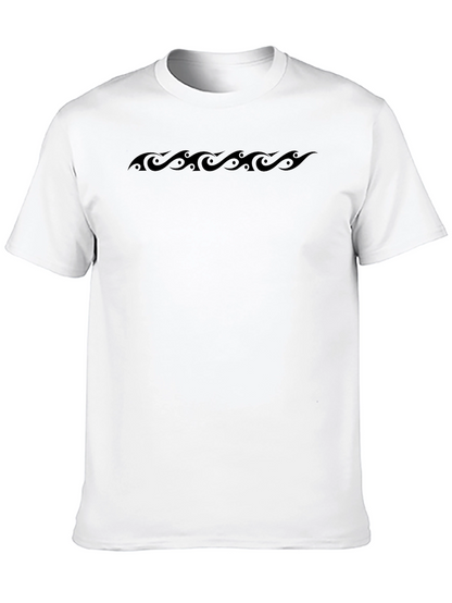 Mens Black Graphic Tee - Tribal Wave Design