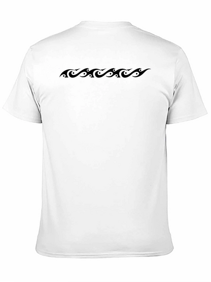 Mens Black Graphic Tee - Tribal Wave Design