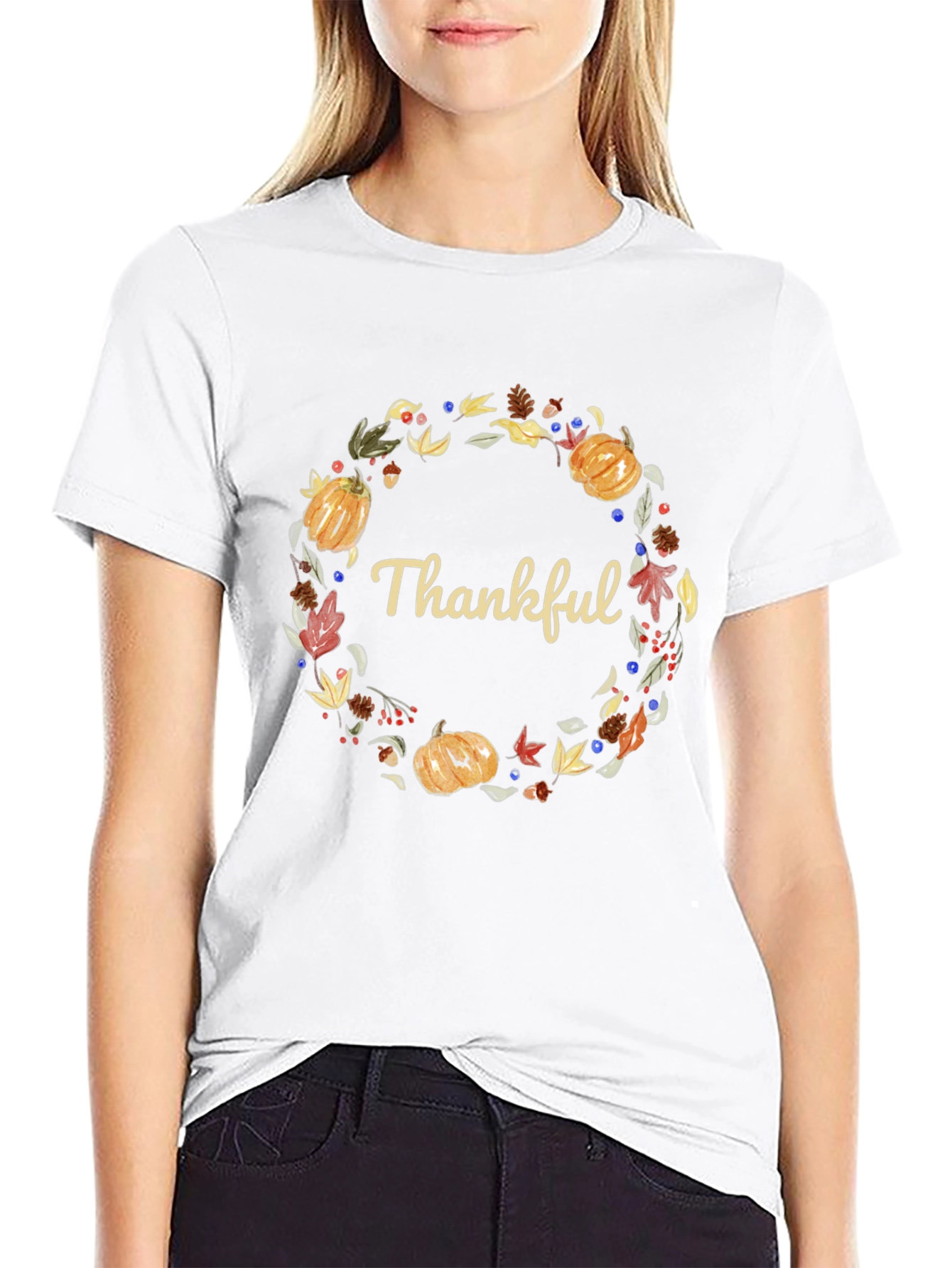 Thankful Wreath Graphic Tee - Autumn Harvest T-Shirt