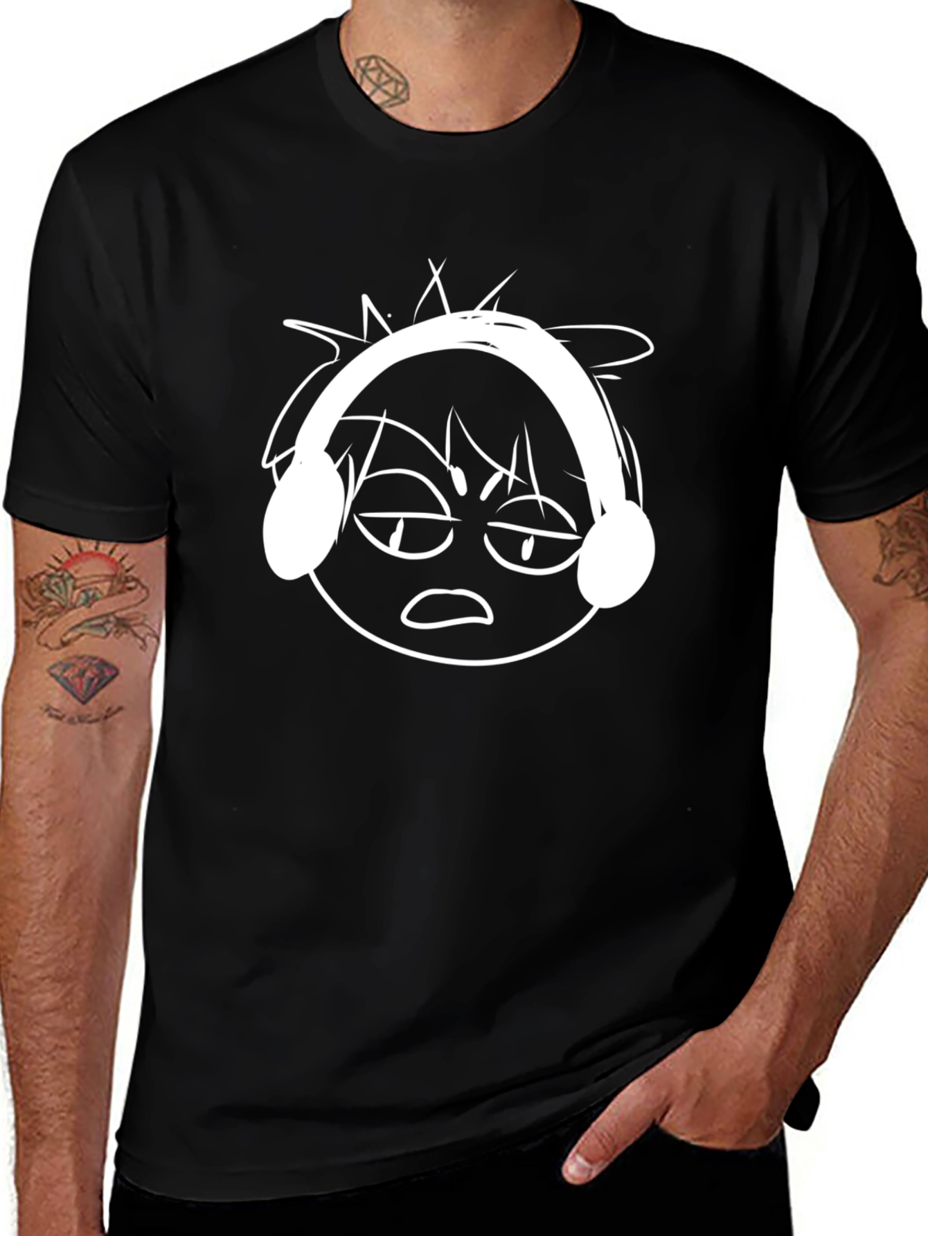 Cool Cartoon Face Graphic Black T-Shirt