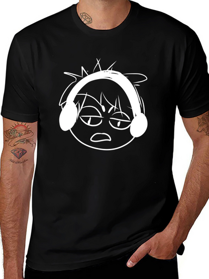 Cool Cartoon Face Graphic Black T-Shirt