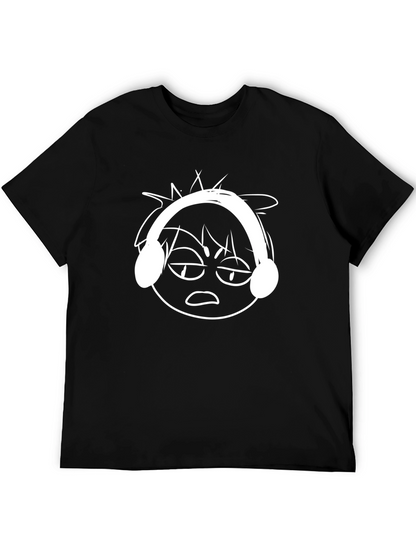 Cool Cartoon Face Graphic Black T-Shirt