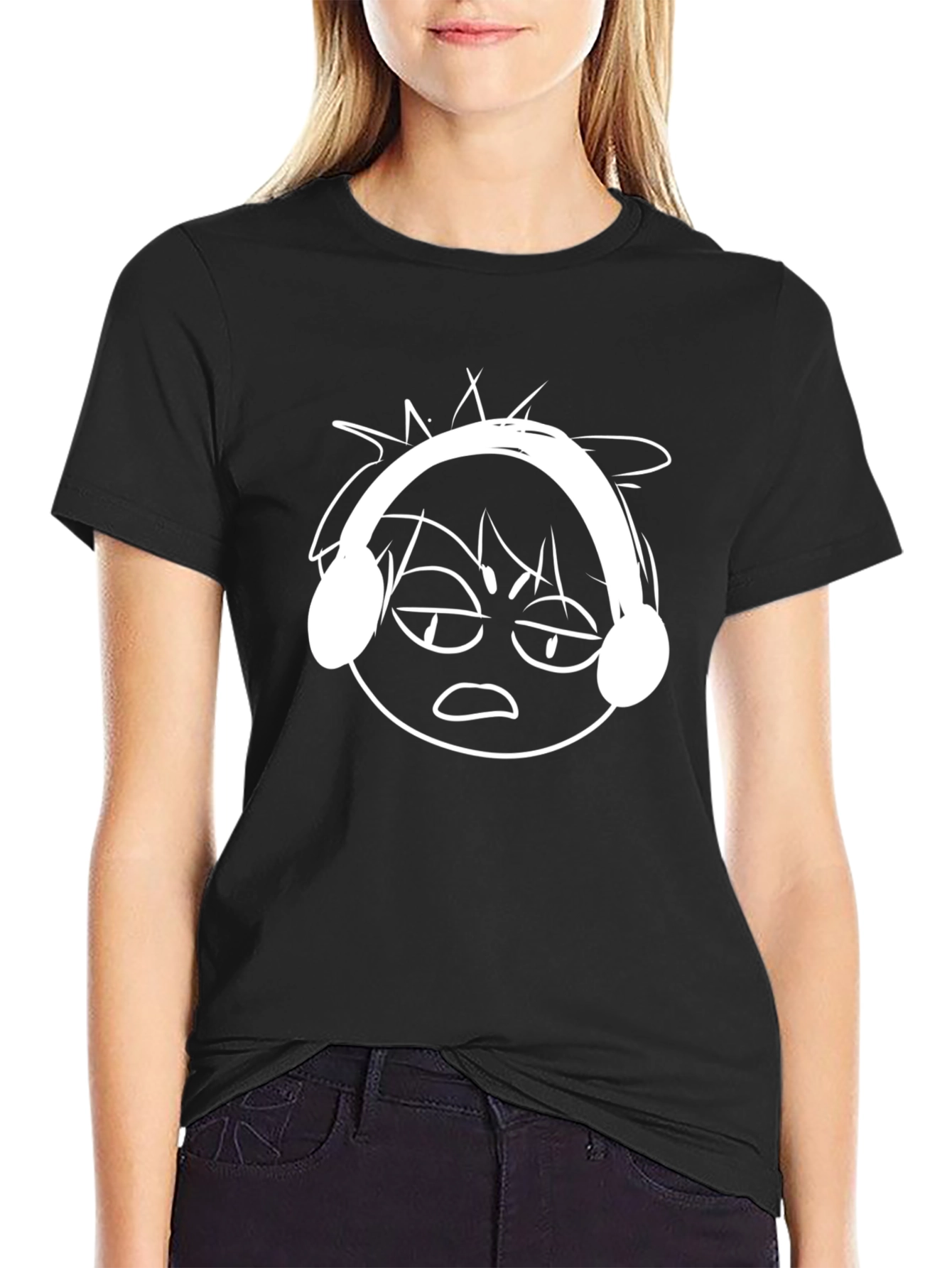 Cool Cartoon Face Graphic Black T-Shirt