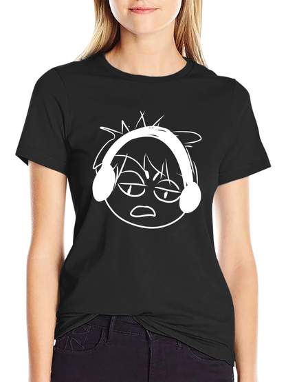 Cool Cartoon Face Graphic Black T-Shirt