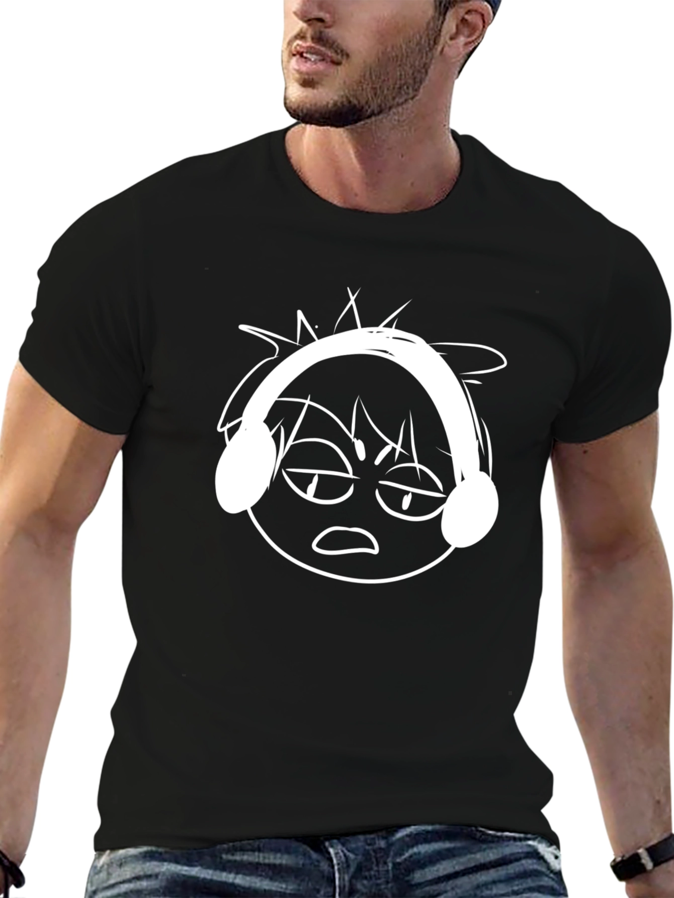 Cool Cartoon Face Graphic Black T-Shirt