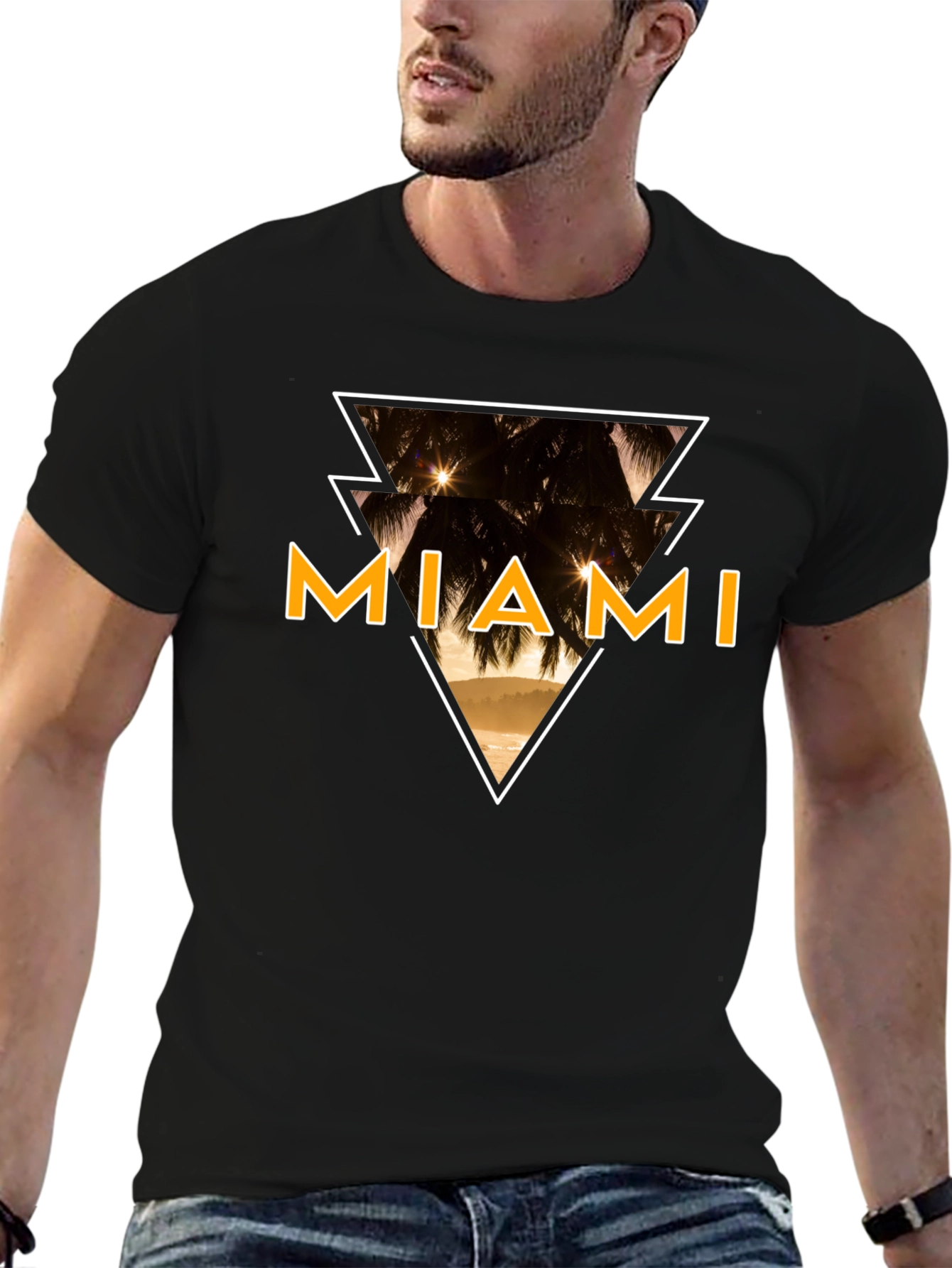 Miami Graphic Tee - Black Cotton T-Shirt