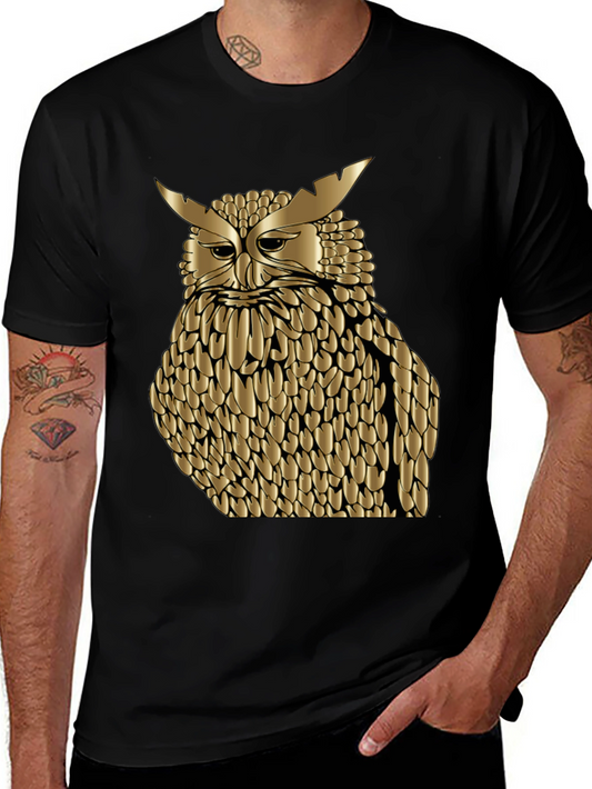 Golden Owl Graphic Tee - Black Cotton Blend Shirt