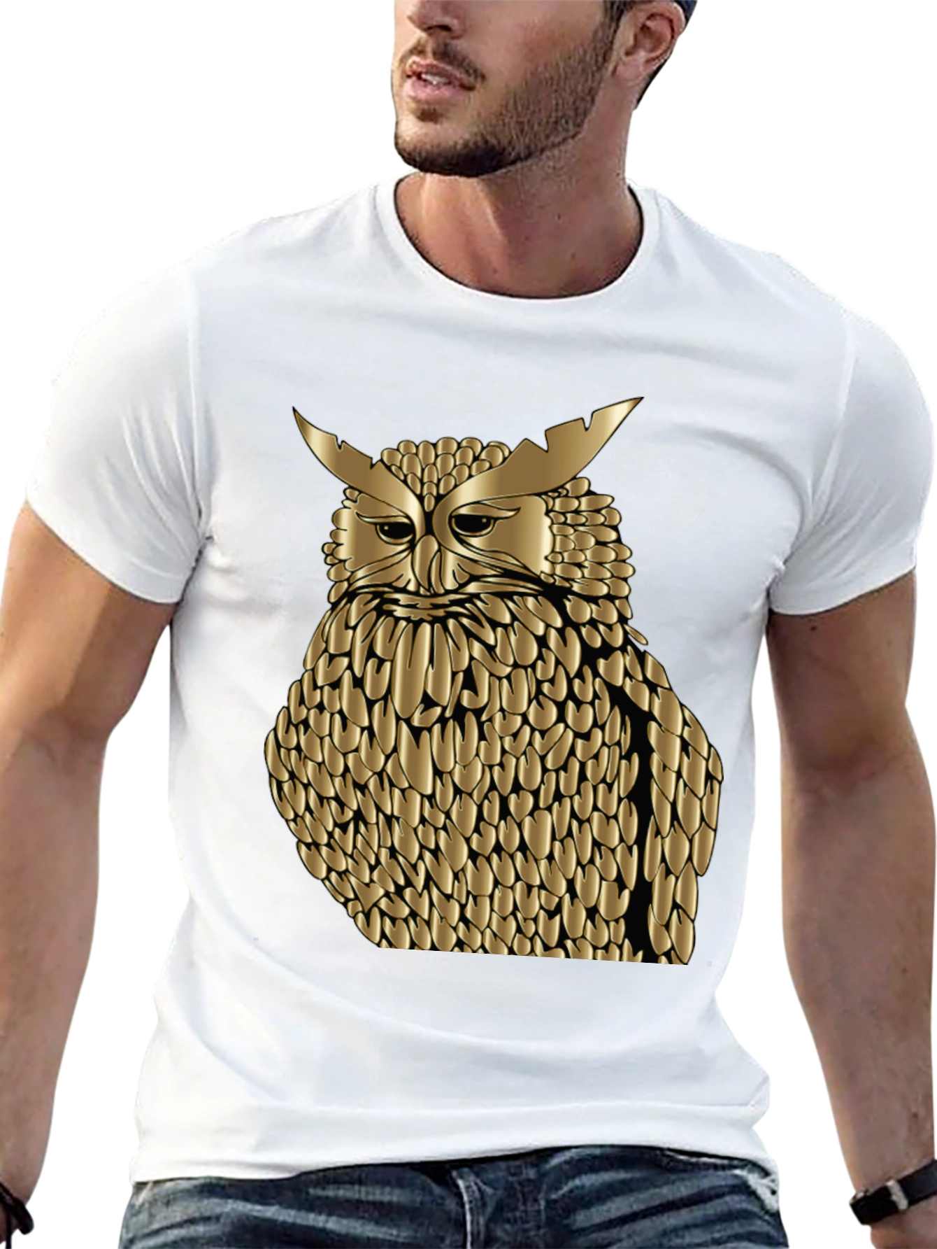 Golden Owl Graphic Tee - Black Cotton Blend Shirt