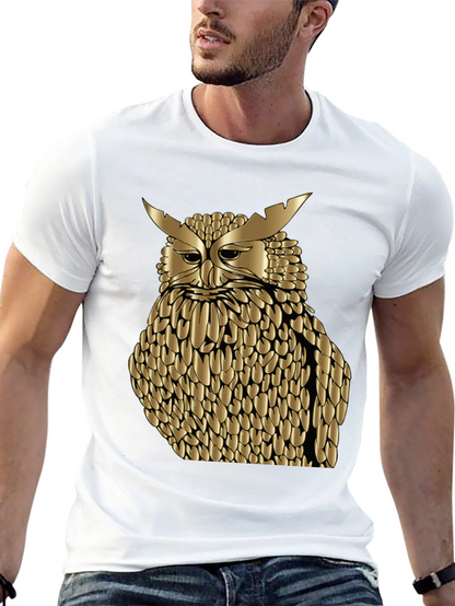 Golden Owl Graphic Tee - Black Cotton Blend Shirt