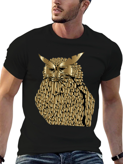 Golden Owl Graphic Tee - Black Cotton Blend Shirt