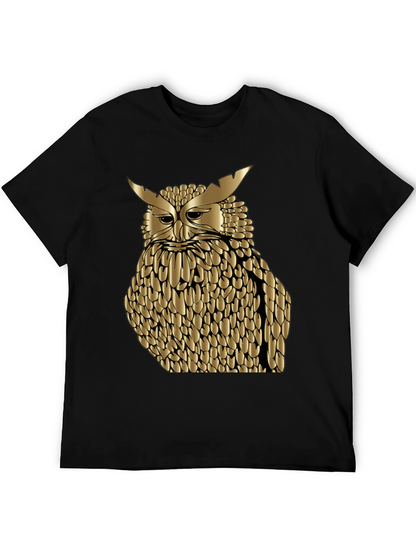Golden Owl Graphic Tee - Black Cotton Blend Shirt