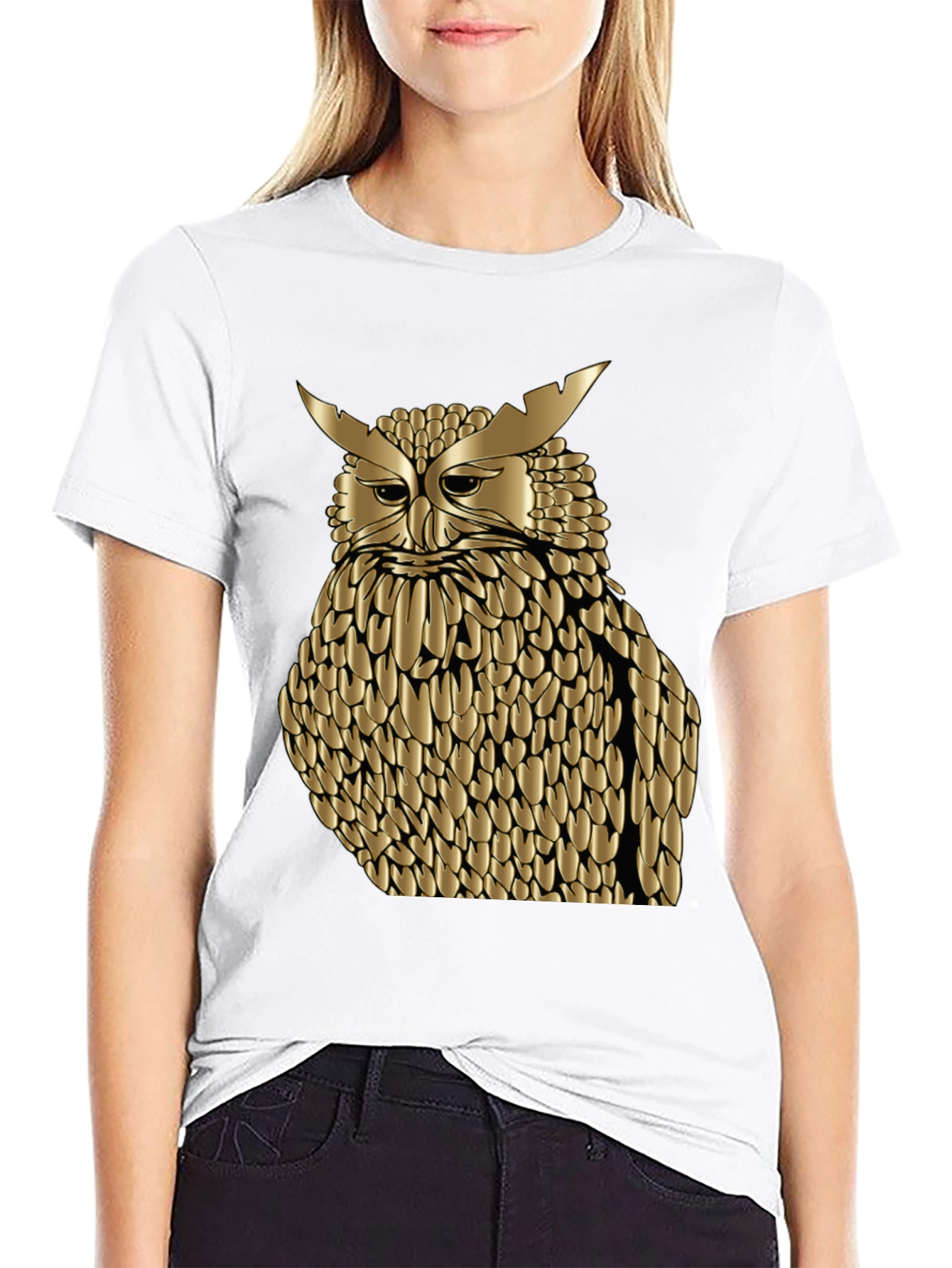 Golden Owl Graphic Tee - Black Cotton Blend Shirt