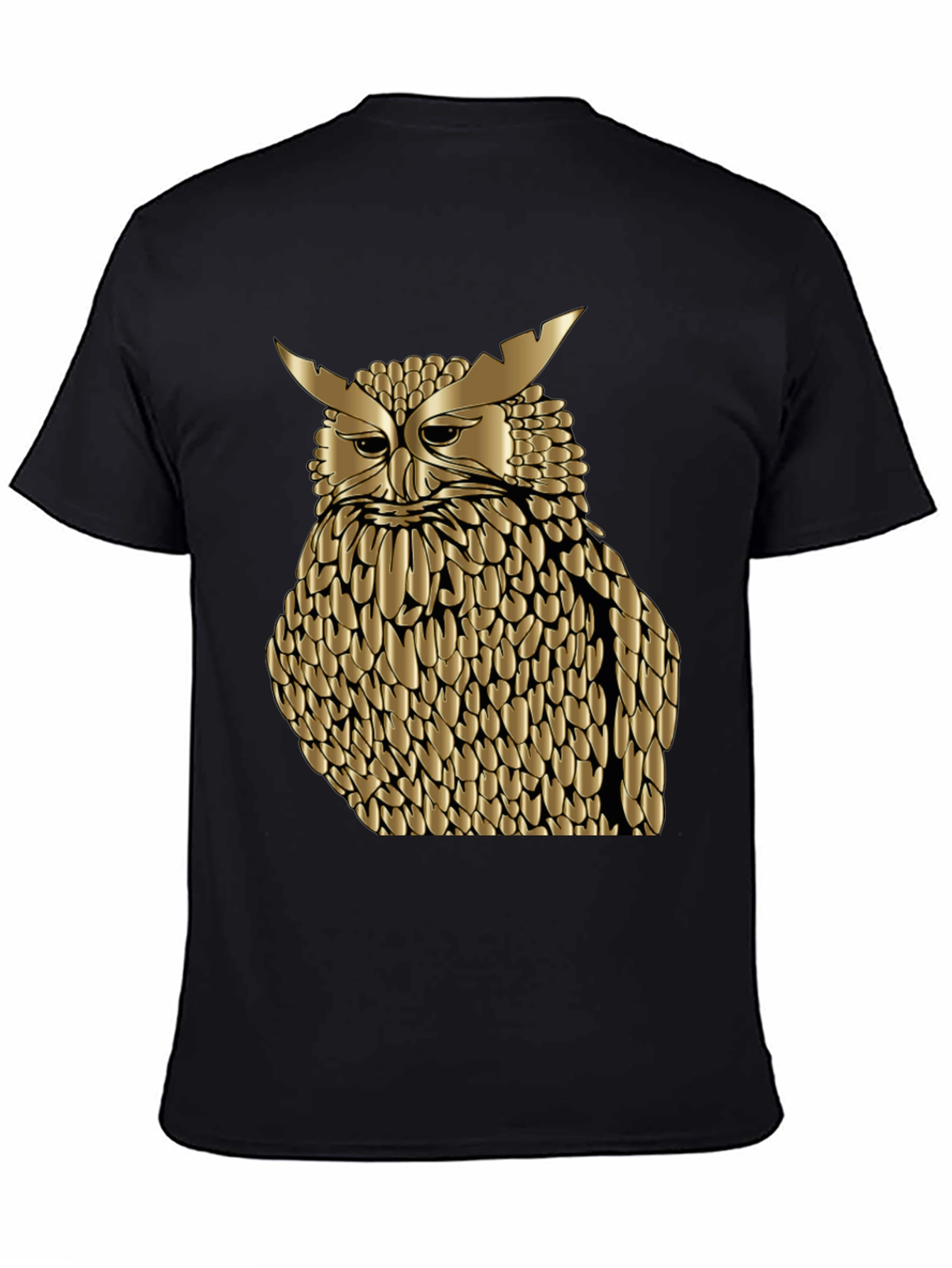 Golden Owl Graphic Tee - Black Cotton Blend Shirt