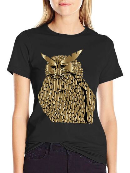 Golden Owl Graphic Tee - Black Cotton Blend Shirt