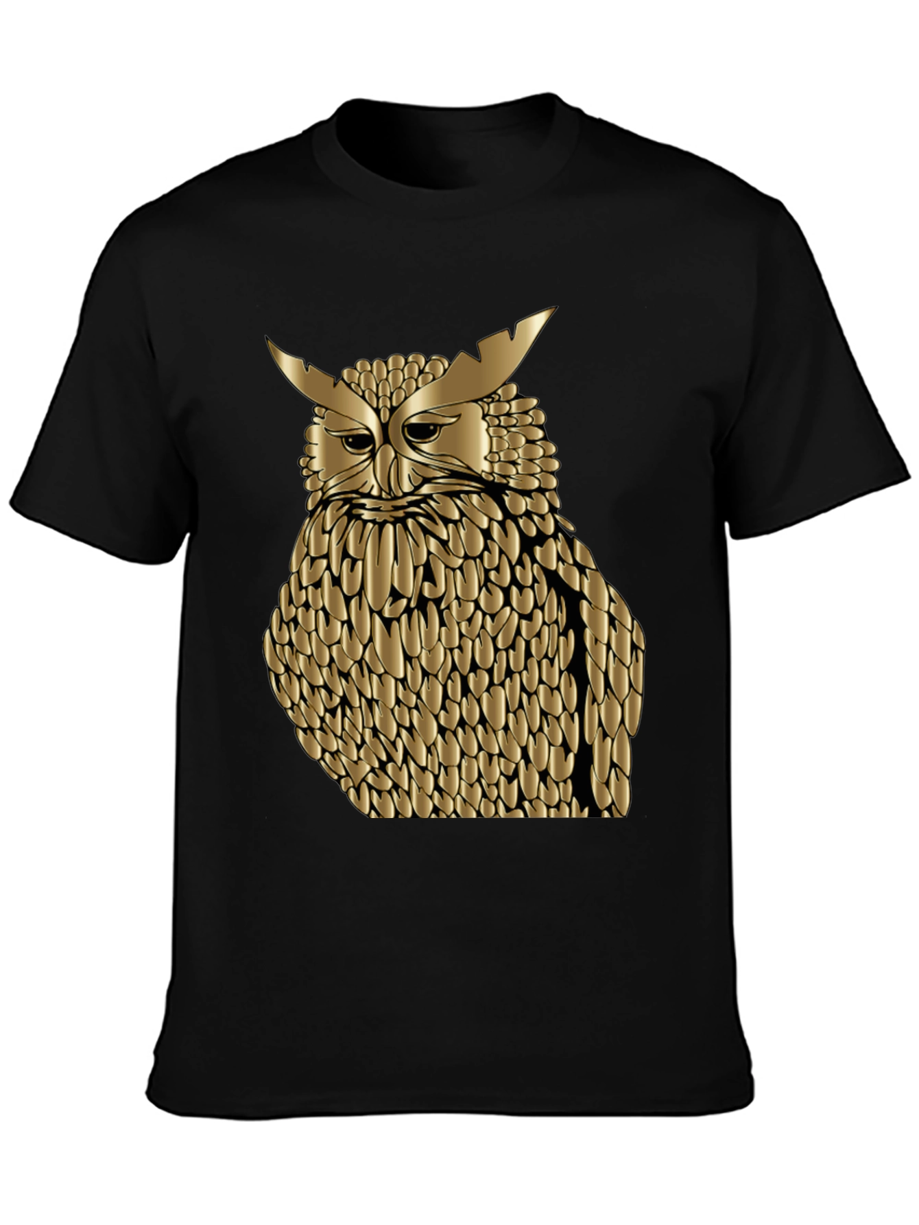 Golden Owl Graphic Tee - Black Cotton Blend Shirt