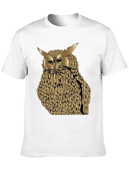 Golden Owl Graphic Tee - Black Cotton Blend Shirt