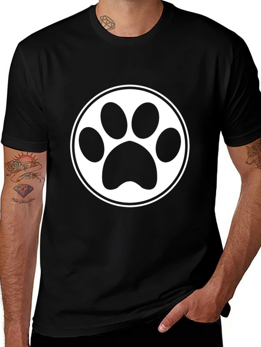 Paw Print T-Shirt - Black Short Sleeve Crew Neck