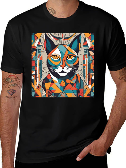 Abstract Cat Graphic Tee - Artistic Style