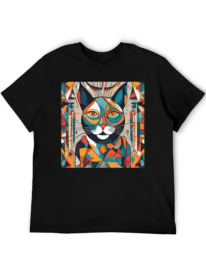 Abstract Cat Graphic Tee - Artistic Style