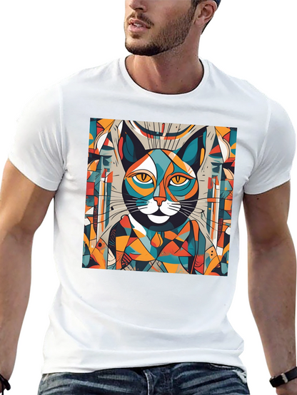 Abstract Cat Graphic Tee - Artistic Style