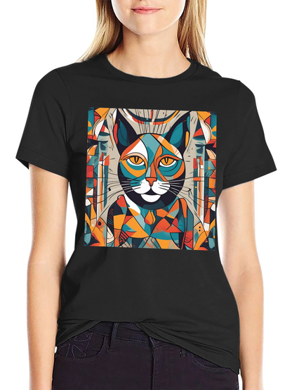 Abstract Cat Graphic Tee - Artistic Style