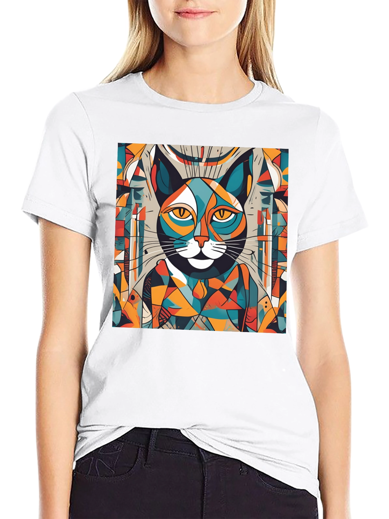 Abstract Cat Graphic Tee - Artistic Style