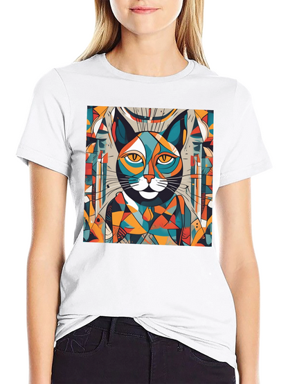 Abstract Cat Graphic Tee - Artistic Style