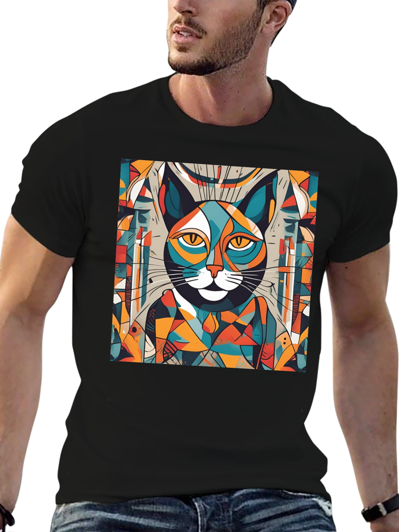Abstract Cat Graphic Tee - Artistic Style